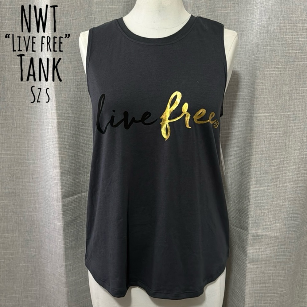 NWT “Live Free” Tank-from Just Live-Sz s-Slate Blue/Gray-97 Viscose-Sleeveless
